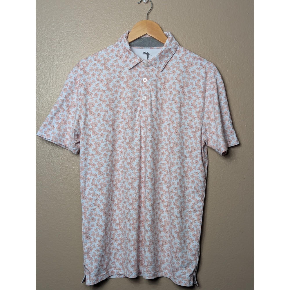 AndersonOrd Polo Shirt Men M Pink Floral Performance Golf Short Sleeve Stretch